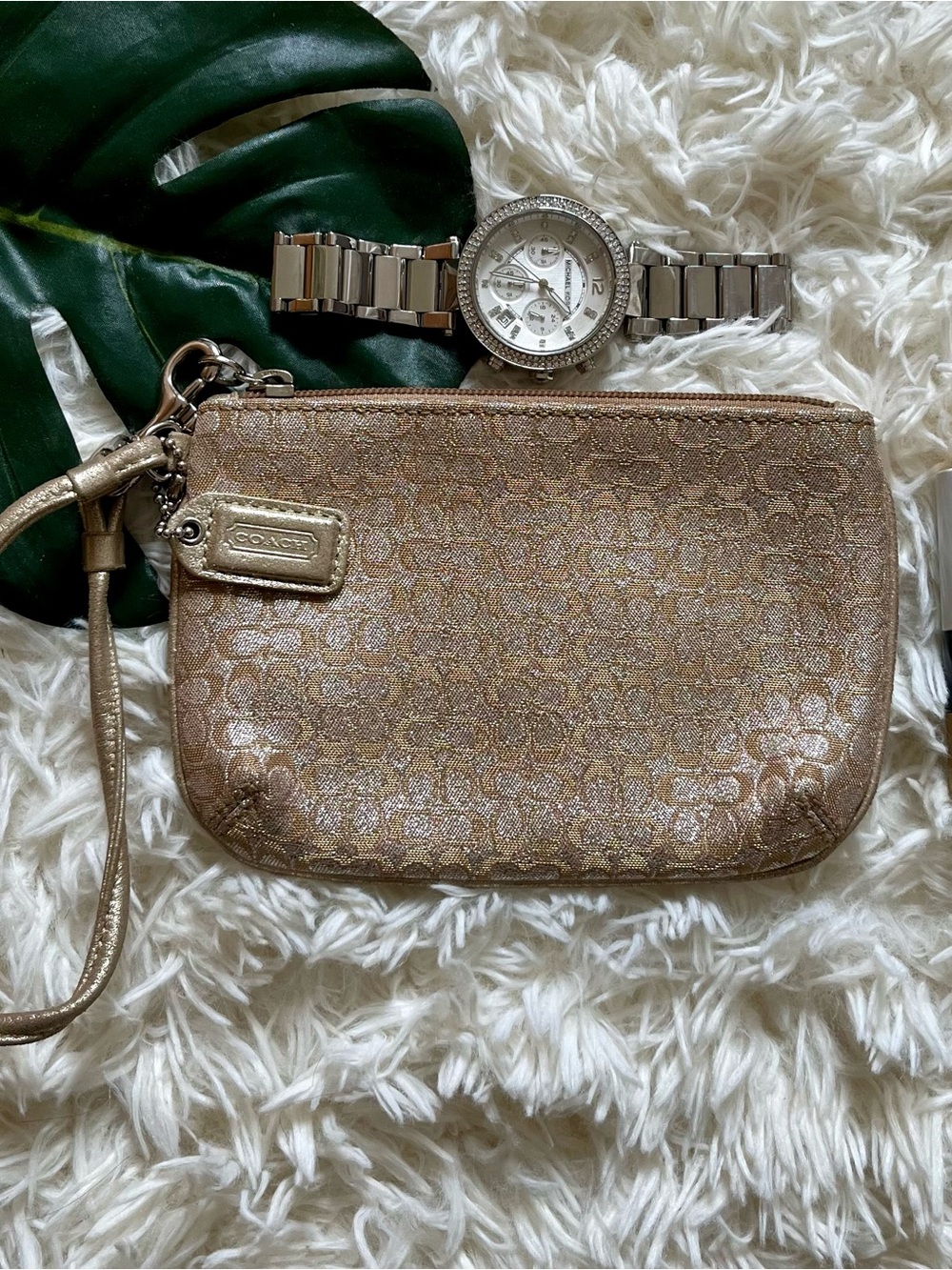 Coach Metallic Rose Gold Signature Wristlet